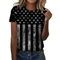 Ženska tenka vrhova Dan nezavisnosti Ispis dnevno O vratu Amerikanac 4. jula Ispis kratkih rukava labava bluza top crna s