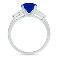 2.0ct Okrugli rez plavi simulirani plavi safir 18k bijeli zlatni gravirajući izjavu godišnjica Angažman vjenčanja Trobotna prstena veličine 4,25