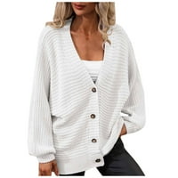 Dukseri za žene plus veličina Modni pleten V izrez Jednostruki grudi Čvrsta boja pletena kardigan labav džemper bijeli xl