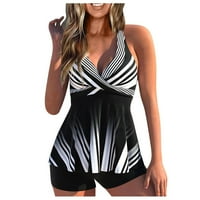 Plus size Tankini bikini set za žene Dvije kupaće kostime s dječakom dubokim V izrezom Modni tisak Twist