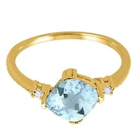 Mauli dragulji za žene 1. Karatni jastuk rez akvamarin i dijamantni prsten 4-prong 10k žuti zlato