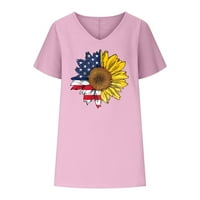Patriotske majice za žene, ženski kratki rukavac V-izrez Top majica Dan neovisnosti Ispis majica Prodaja slobodnog vremena Danas Clearence Pink L # 3
