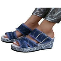 Oucaili Womens Wedge Sandale Traper Walk Sandal Ljetni klinovi Udobne lagane klizne papuče Street Cipele Plave 8.5