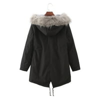 GUVPEV Ženska kaseljena jakna s kapuljačom s kapuljačom Slim Winter Plus baršunasto pamučna jakna - tamno siva xxxl
