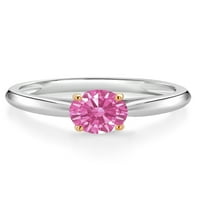GEM kamen King 0. CT okrugli ružičasti cirkonij 10k bijeli i žuti zlatni zaručni prsten