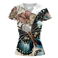 Ljetne žene Trendi vrhovi šareni kratki rukav Crewneck Butterfly Graphic Tunic Thirt Soft Labavi bluza