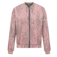 Tking modne jakne za žene Dugih rukava Lagana zip useljena ispis Outerwear casual jakne sa džepovima Pink 2xl