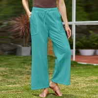 DMQupv posteljine široke pantalone za žene za žene Žene ljetne casual posteljine hlače elastični struk