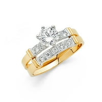 Čvrsta 14k bijela i žuta zlatna zlatna dva tona okrugla kubična cirkonija CZ Vjenčani opseg i angažman mladenkine prstene dvije set veličine 7,5