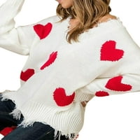 Žene Crveni božićni džemper s dugim rukavima V izrez Klit Top Ležerno srce Print pulover Dukseri Xmas Valentine