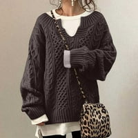 Čvrsti prevelizirani džemperi za žensku casual labavi fit vrhovi kabela pletena džemper V izrez dugih rukava pulover mekan udobni skakač kaki m