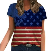Žene Ljetne vrhove V izrez Američka zastava 4. srpnja T majice Kratki rukav USA Zvijezde Stripes Majica