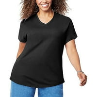 LeylayRay vrhovi za žene Ženska modna casual bluza plus veličina čvrsta majica V-izrez kratki rukav crni xxxxl
