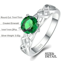 Solitaire Angažman prsten okrugli rez kreirao je smaragd cz w sterling srebrna prstena veličine 6-9