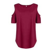 Bazyrey Womens okrugli izrez na vrhu ženske kratkih rukava, pulover casual tuničkih majica crvena 3xl
