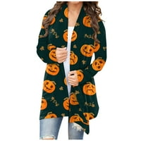 MLQIDK Cardigani za žene Trendi s dugim rukavima otvoren džemper s prednjim pletenim džemper Crna mačka Kardigan Halloween bundeve print Cardigan Fall odjeća mornarice xxl