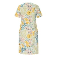 ECQKAME MIDI haljine za žene Ljeto casual okrugli vrat kratki rukav preklopive cvjetne tiskane haljine žuti xxl na klirensu