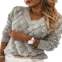 Žene pletene čvrsti džemper s dugim rukavima V izrez pleteno rublje šuplje dizajn casual svakodnevno