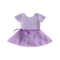 Frobukio Kids Toddler Girl Ballets Leotards Kratki rukav BodySuit s uklonjivim Shiny Tutu suknjom plesne suknje Purple 5- godina