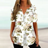 Carend Womens Ljetni vrhovi Trendy Boho V-izrez Plus Veličina Print Prevelizirani majica Casual Labavi