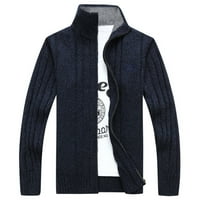 Symoidni muški ležerni kaputi i jakne - čvrsta casual štanda ovratnik plete Cardigan džemper jakna tamno plava l