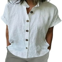 Ženska majica rever vrat Ljetna bluza kratki rukav vrhova boemska tunika košulja White 4xl