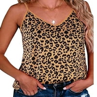Žene Leopard Ispiši ljetne majice Louse V izrez Tunika Bluza bez rukava za odmor na plaži