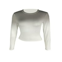 Biayxms Ženska ljetna crna tanka fit usjeva dugih rukava Crewneck Otvori Baš Basic bluza Majice