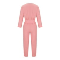 Odaeerbi Jumpsuits za žene Dressy proljeće i jesen V-izrez Solid Boja džepnog pojasa dugih rukava Gumb Cargo Tumpsin Pink