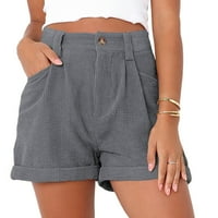 Ženske kratke hlače Žene Ljetne casual hlače Visoki struk čvrste corduroy Loose Shorts Solid Boja Ženske kratke hlače