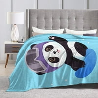 Svijetlo plava skijaška panda baca, super mekani flanel pokrivača, 80 x60