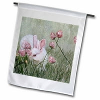 3drose zec zeca u travi zaviri iza ružičastih divljih cvjetova - vrtna zastava, prema
