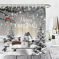 Sretan božićni zimski snjegović za zavjese za tuširanje Xmas Tree Cardinal ptice Snowflake Holiday Bolly