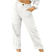 Growesty Ženske hlače za čišćenje Žene Ležerne prilike pune džepova u boji elastične struke Udobne ravne hlače