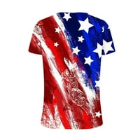 4. jula Američka zastava za žene za žene Pejock ženska majica kratkih rukava V-izrez Dan neovisnosti za vrat Ispis Pamuk Tee Plus size Labavi komfej tee bluza crvena e s