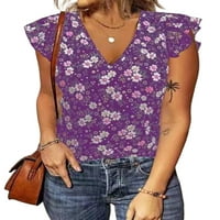 Ženski cvjetni rufffle frill tops Ljetna majica dame Ljeto V izrez bluza Tee