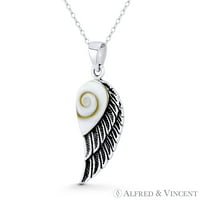 Anđelov krilni šarm Fau Seashell 35x privjesak i ogrlica od lanac u oksidiranom obliku. Srebrna srebra