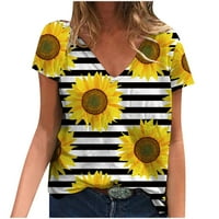 Ljetne blube za žene modni ženski suncokret tiskani majice okrugli-povremene casual kratkih rukava na vrhu bluze grafičke mase za žene, žuto, m