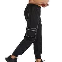Baccoc Cargo Hlače za muškarce muške hlače Muške ležerne hlače sa čvrstim srednjim strukom Muške vučne teretne hlače sa džepovima i reflektirajućom trakom crne boje