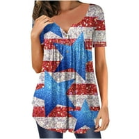 Smihono ženska tunika vrhova Dan nezavisnosti Henley majice Patriotske zvijezde USA zastava na vrhovima tipke Henley majice Perpum labave ležerne bluze, ljetne kratke rukove, plava 10