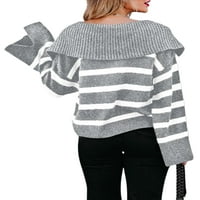Colisha Women Jumper vrhovi prugasti pleteni džemperi V izrez DUGE LAOUT PUTOVANJE LOGH rukav pulover sive m