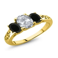 Gem kamen kralj 18k žuti pozlaćeni srebrni bijeli topaz i crni filigranski stil kameni prsten za žene