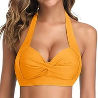 Caveitl bikini setovi za žene, ženski modni seksi multi-bolovni kupaći kostim Halter Ruched visoki struk bikini vrhovi žuto