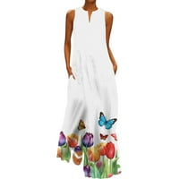 Koaiezne haljine za žene Žene Ljeto Ležerne prilike bez rukava V izrez Labava haljina Boho Beach Dug Senders sa džepovima