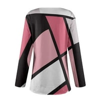 Ljetni vrhovi za ženske pulover bluza okrugli dekolte s dugim rukavima, ružičasta s