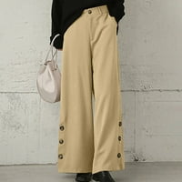 Umitay ženski džep pune hlače u boji gumb labavo fit široko noga povremene duge hlače