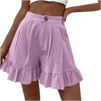 Ženski plus veličina zazor ženske modne pune boje casual širokog nogu rufffle labavi kratke hlače s visokim strukom ružičasta