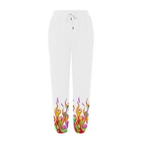 Jyeity New Fall Collection, Flame Ispiši duksevi Labavi saloni sa džepovima High Squiste hlače za vježbanje za žene sa džepovima Bijela veličine 2xl