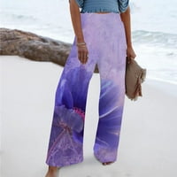 Ženske udobne duge lounge hlače uzor uzorka ispisa Stretch High Struk ljetni boho na plaži sa džepovima