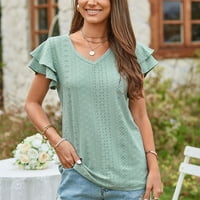 Košulje za žene Zelena prodaja Modni ženski ljetni V-izrez Čvrsti kratki rukav Seksi vrhunska poklon za ženske vrhove